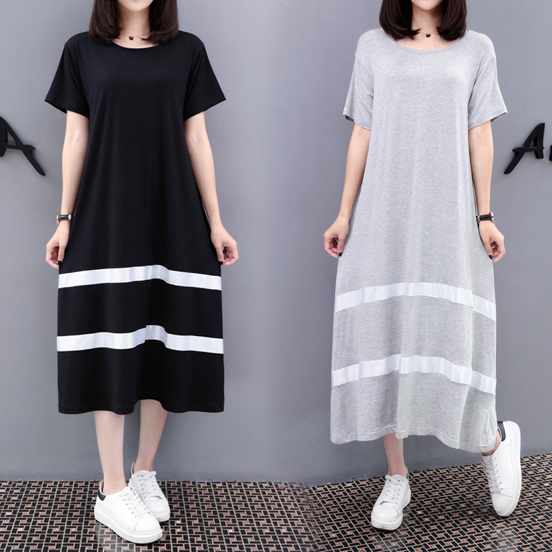 Summer dress new plus fat plus size maternity dress loose modal dress fat MM over the knee 200 catties long skirt