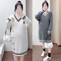 Autumn Winter Dress New Korean Version of Pregnancy Maternity Dress Academy Wind with a long fur coat foreign air needling weaselwear dress and dress suit