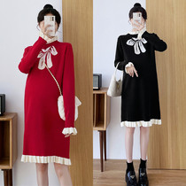 2021 Autumn Winter Dress New Korean Version of Pregnancy Womens Clothing Loose in Dress Foreign Air Thickened Sweater Foreign Air Suit