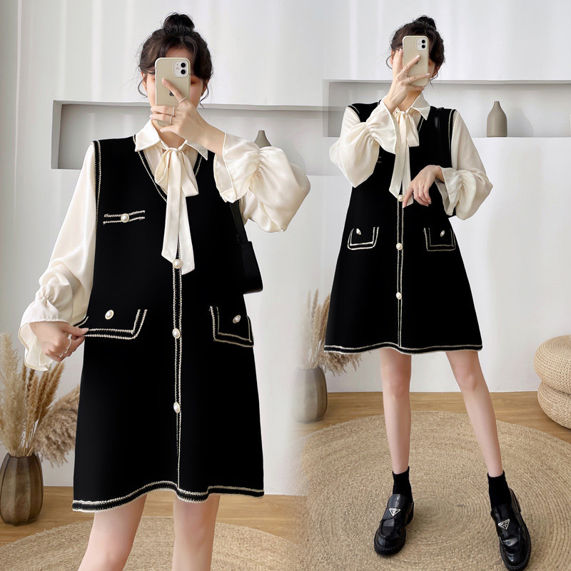 Pregnancy women dress 2022 Spring loaded new Korean version of the long version of the spring Fashion large size Loose Two-piece Suit