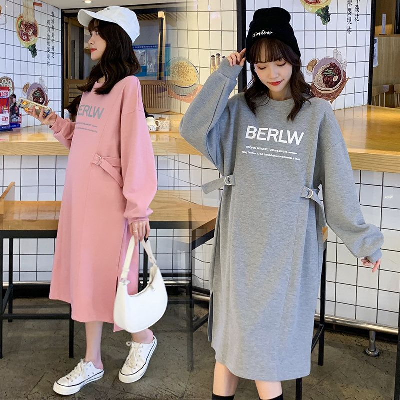 Autumn and winter new Korean version of padded plus velvet long version dress foreign letter thick cotton T fat MM pullover jacket tide