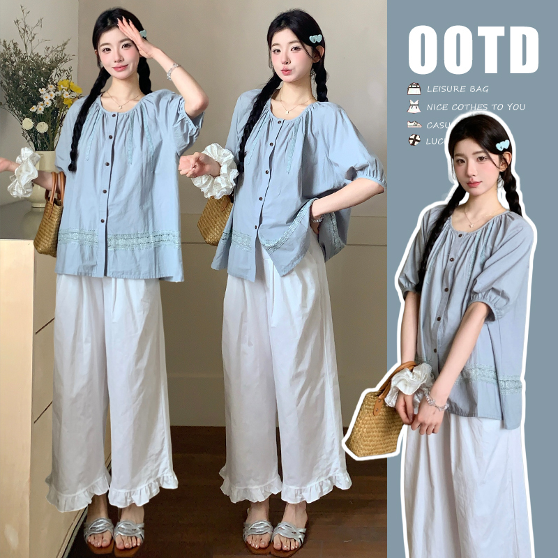 2026 New Summer Maternity Wear, Sweet Two-Piece Set, Fashionable Shirt + Ruffled Pants Summer Set 2026 New Summer Maternity Wear, Sweet Two-Piece Set, Fashionable Shirt + Ruffled Pants Summer Set