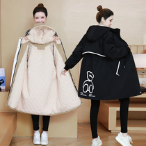 2021 new Korean version of Pregnancy Woman dress Thickened Thickened plus Cotton Clothing Foreign Air Warm Cotton Clothing Jacket Woman