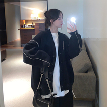 2021 Autumn Winter New Korean version of Pregnancy Woman Dress Loose in thin medium long fur coat foreign air cardiovert hooded sweatshirt jacket