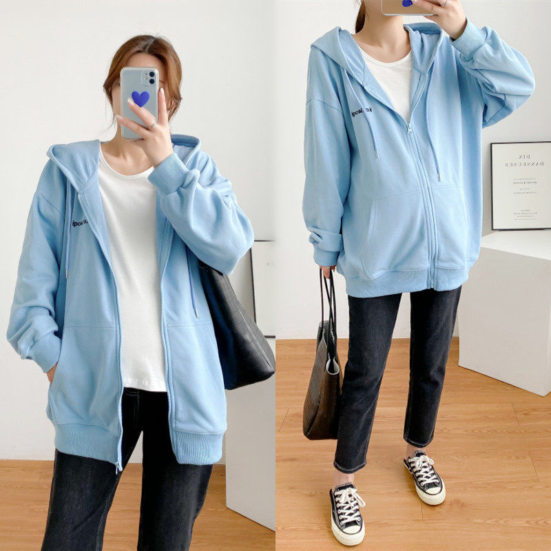 Spring and autumn clothes new Korean version Large size Size Pregnancy Maternity Dress Loose medium Long version necropolis Omer Coats Casual Cardiovert Hoodie