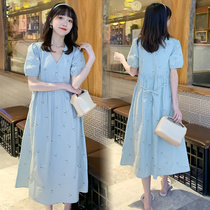 Spring Summer Dress New Big Code Gestation Maternity Dress Loot In the Long Dress Dress with a Kneecap Skirt Lace Fluffy Dress