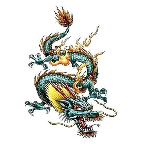Chinese Dragon Colorful Green Dragon Tattoo Stickers Waterproof for Men and Women Flower Arm Arm Long-Lasting Tattoo Body Painting