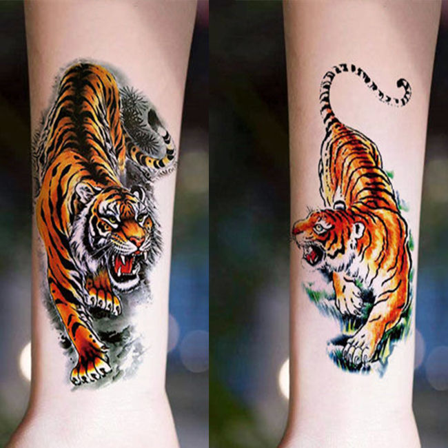Tiger Long-Lasting Tattoo Decal Arm Waterproof Lower Mountain Tiger Realistic Calf Arm Men and Women Colorful Tiger Tattoo Stickers
