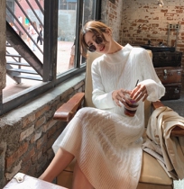 Sandro asw knitted dress Korean slim waist casual sweater long dress spring new sweater