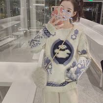 Sandro asw bear pullover sweater top casual style loose sweater 2021 autumn new lazy wind