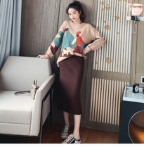 sandro asw pullover sweater skirt two-piece Korean slim casual style lazy wind sweater set