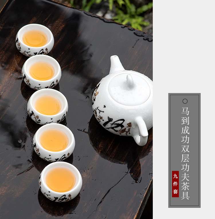 Under the new liling porcelain glaze of a complete set of color hand - made of tea ware present work practical kung fu tea pot set 1 of 6 people