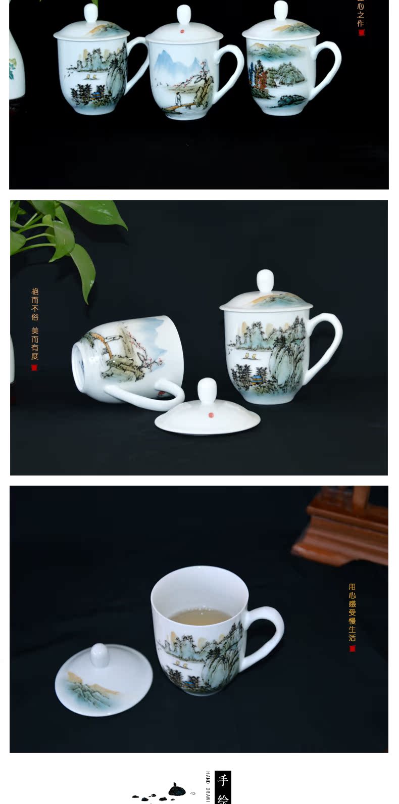 New liling porcelain teacup tea cup large capacity and household hand - made under glaze color porcelain gifts