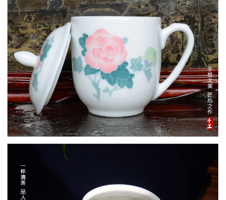 Liling ceramic cup with cover cup of pure hand - made office tea cup victory household porcelain cup gift cup can be customized