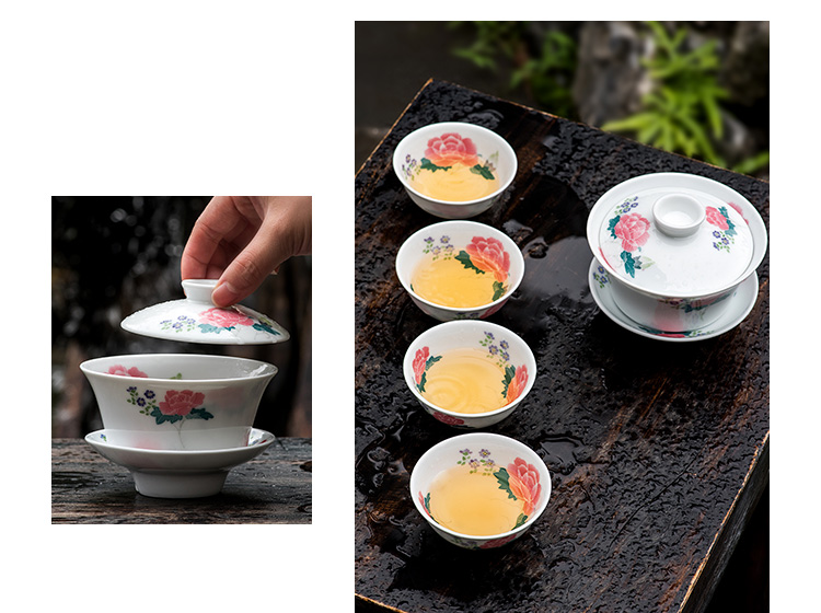 Liling porcelain porcelain tea set MAO ceramic kung fu tea set under the glaze color hand - made gift set four seasons flower teapot teacup