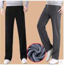 19-year spring and autumn middle-aged and elderly high-waisted sweatpants mens plus velvet thick elastic band straight trousers dad suit