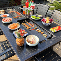 Outdoor Table And Chairs Patio Garden Terrace Casual Table And Chairs Smokeless Electric Grilled Charcoal Baking Dual-use Outdoor Barbecue Table And Chairs