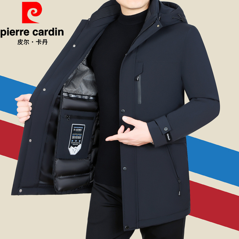 Pierre Cardin Winter Men's Detachable Liner Men's Goose down Jacket Mid-Length Thick Parka
