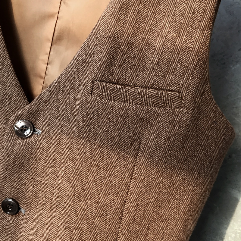 Autumn and Winter British Retro Herringbone Vest European and American Casual Style Fishbone Pattern Men's Woolen Vest Jacket