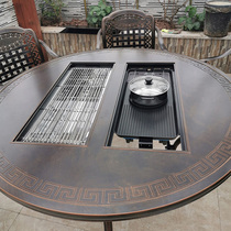 Outdoor table and chair cast aluminum household charcoal barbecue table electric oven courtyard terrace garden leisure European table combination
