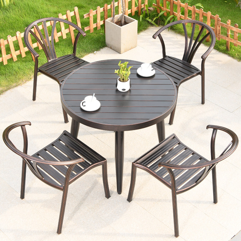 Outdoor table and chairs Courtyard Garden Aluminum Alloy Cast Aluminum Minima Casual Home Dining Table Outdoor Terrace Leaning Back Chair Combination