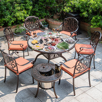 Outdoor barbecue table and chairs leisure courtyard garden terrace electric oven outdoor home dining table European cast aluminum furniture