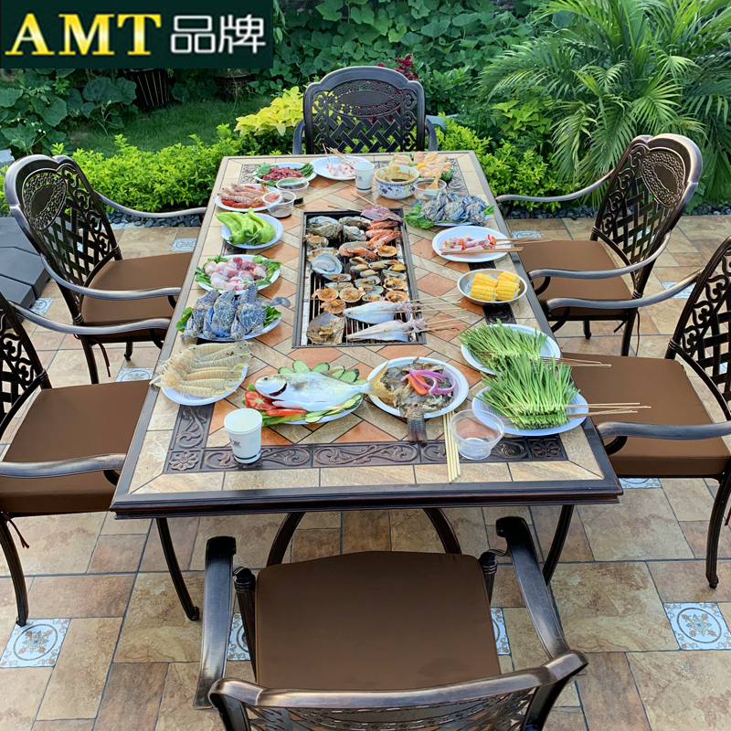 BBQ grill Home smoke-free Korean style electric grill cast aluminum courtyard leisure grill outdoor outdoor barbecue table and chairs