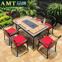Outdoor table and chair Garden open-air leisure charcoal grilled Korean smoke-free electric baking table Wrought iron household barbecue Cast aluminum table and chair