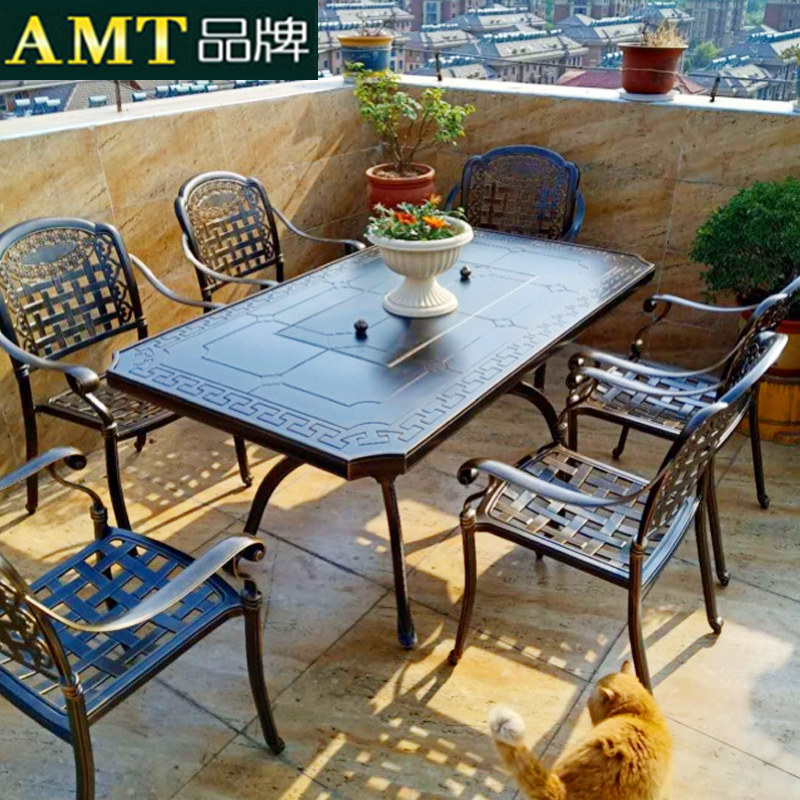 Outdoor table and chair combination cast aluminum open-air garden courtyard wrought iron home outdoor leisure smoke-free household electric barbecue