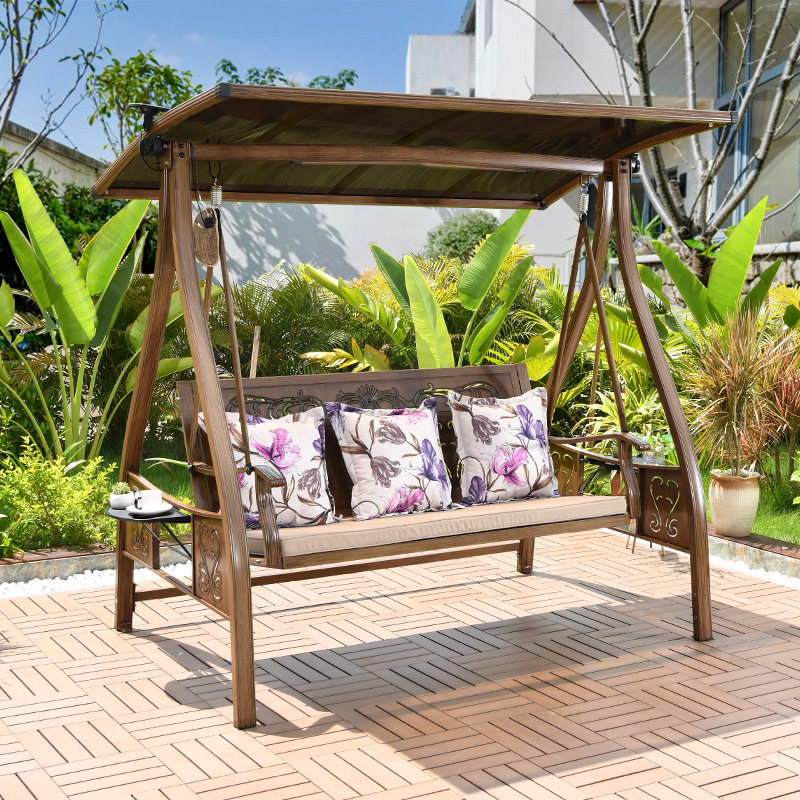 Outdoor swing balcony cast aluminum double triple garden hanging chair outdoor courtyard home balcony swing rocking chair