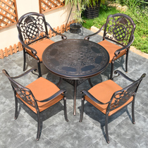 Outdoor cast aluminum tables and chairs garden courtyard five-piece open-air villa balcony iron round outdoor terrace dining table combination