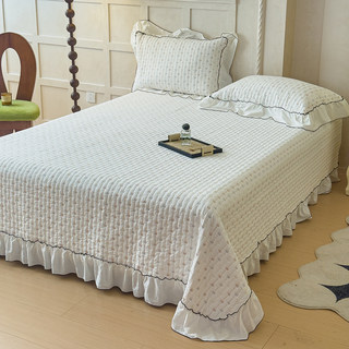 法式公主风全棉水洗棉床盖三件套韩系花边款绗缝加厚防滑床单被单