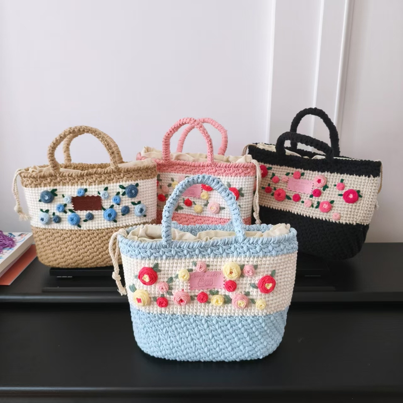DIY Yarn Knitting Retro Style Lily of the Valley Single Shoulder Crossbody Bag Hand Mixed Yarn Stick Knitting Finished Product