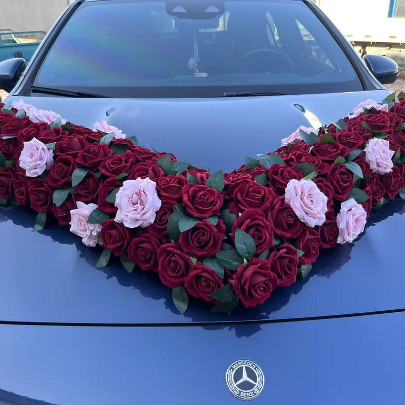Red New Style Pastoral Large V-Shaped Car Front Flower Wedding Car Full Set of Decoration Supplies Main Convoy Wedding Artificial Suction Cup