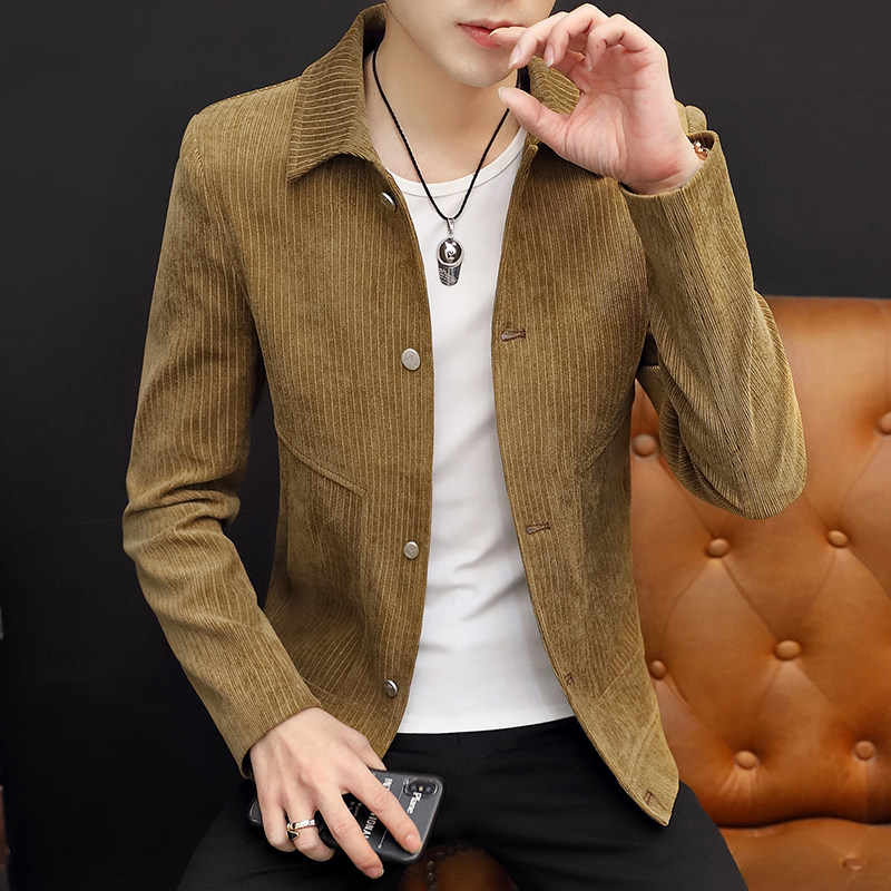 Corduroy jacket men's spring and autumn 2021 New Korean fashion slim casual high-end lapel men's coat
