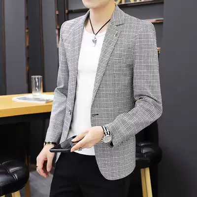 Casual suit men's trend 2021 new spring and autumn Korean Tide brand Plaid single West thin small suit men's coat