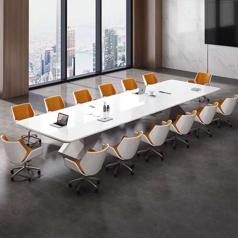 Customized conference table white paint long table fashion large negotiation table and chair simple modern conference room table and chair combination