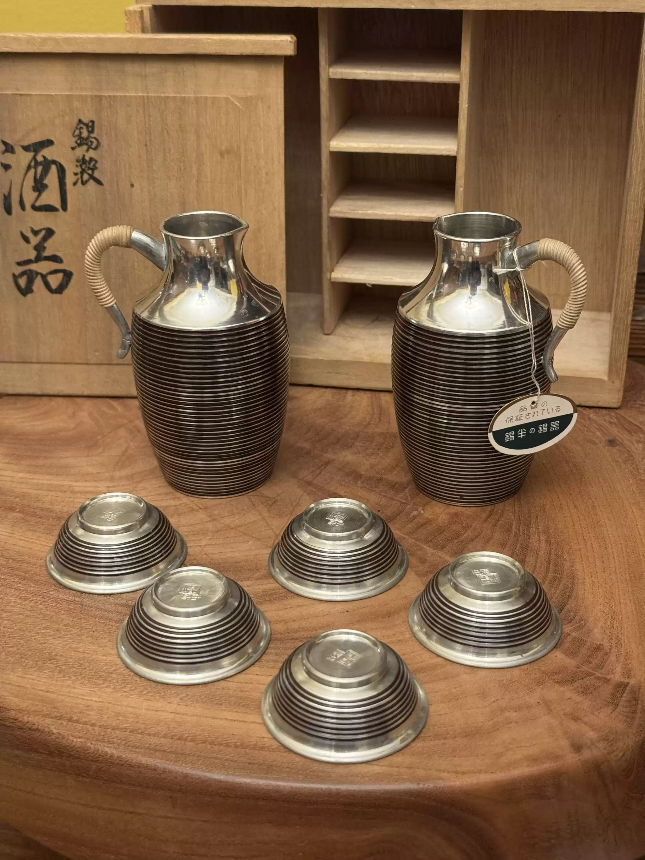 日本正品大阪錫器浪華錫半製造本錫酒具套酒杯酒壺德利壺2只錫杯5-淘寶