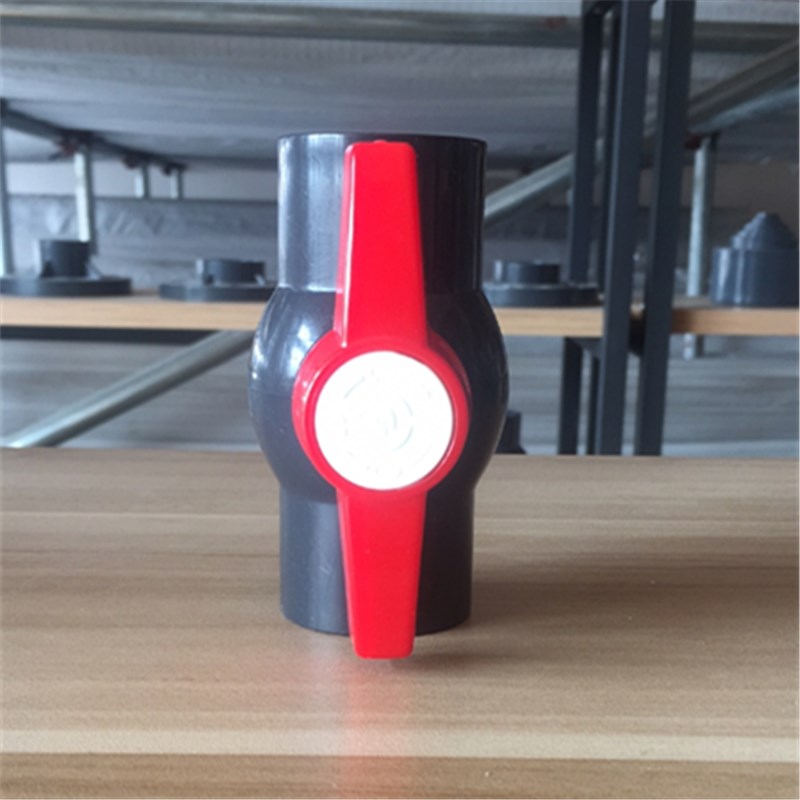 Huasheng brand dark gray UPVC water supply pipe fittings straight mouth flat mouth ball valve PVC simple ball valve