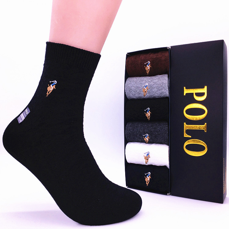Polo All-Cotton Anti-Odor Men's Mid-Calf Socks Men's Winter Pure Cotton Socks Casual Socks Cotton Business Socks Winter Men's Socks