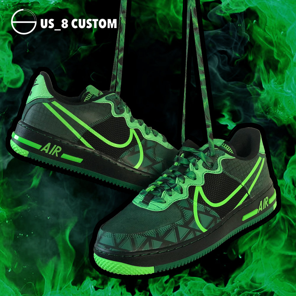 US8ACC US8ACC green AF1 Air Force One REACT psychlight green flame 3M reflective Naija luminous black green laces