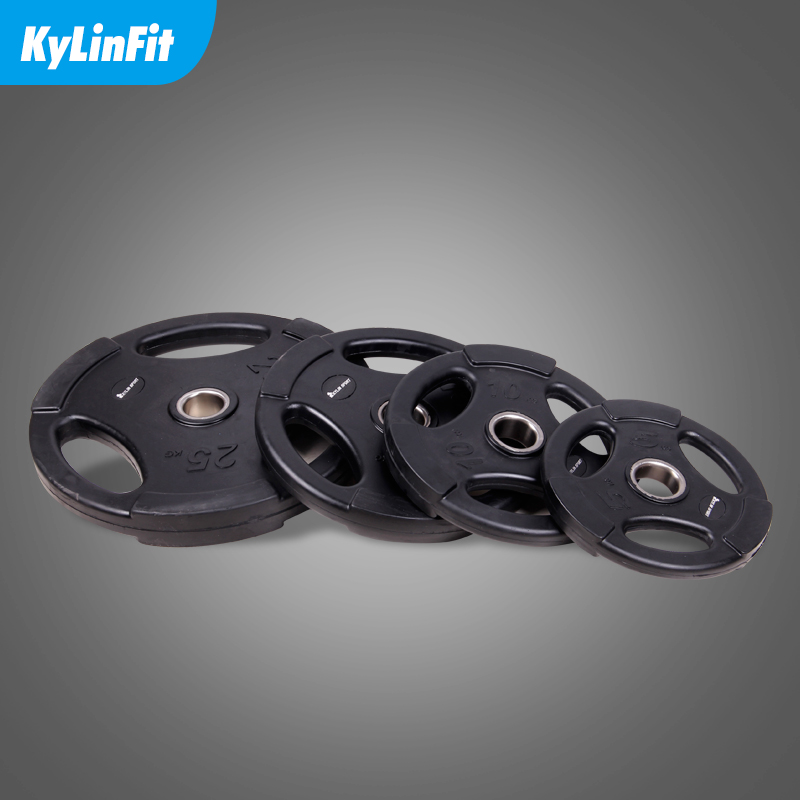 Rubber-coated barbell piece Three-hole hand grab piece Austrian piece large hole piece Austrian rod dumbbell 50mm barbell piece Gym weightlifting piece