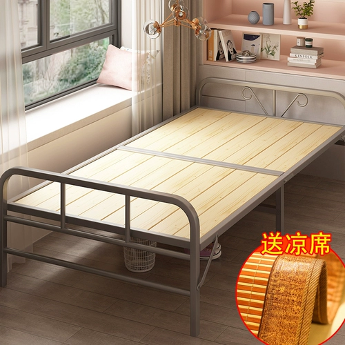 Деревянная доска жесткая доска кровать одиночная аренда дома экономика дома маленькая кровать двойная 1m1,2 метра простая железная рама складная рама складная кровать