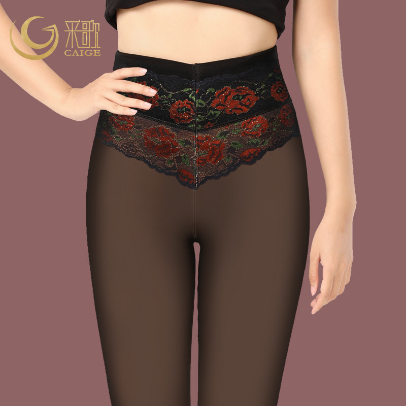 Fake meat leggings women's autumn and winter plus velvet thick outer wear flesh-colored high-waisted cotton pants extra thick large size skin-colored warm pants