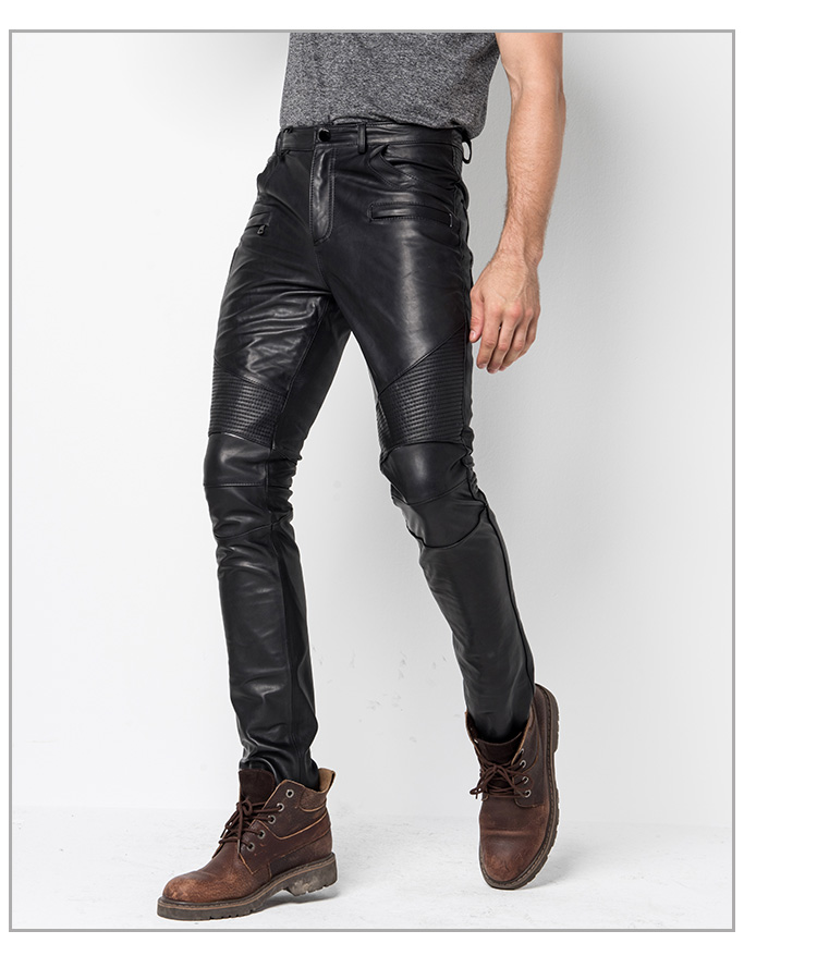 Quần da nam thanh niên mùa đông Phiên bản Hàn Quốc của Harley cưỡi xe máy đầu máy xe đạp chống gió lớp da đầu tiên quần đũi nam