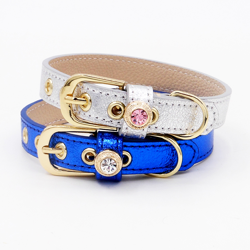 Silver Calf Leather Achill Leather Pet Collar Teddy Bomei Schnauzer Bells Without Traction