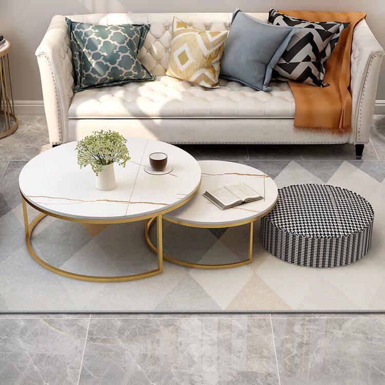 Nordic rock plate round coffee table combination small apartment simple modern net red marble small coffee table table home living room