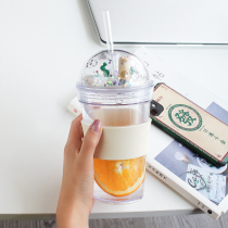 Alpaca plastic cup ins Wind girl heart student cute Net red water cup simple fresh forest with straw Cup