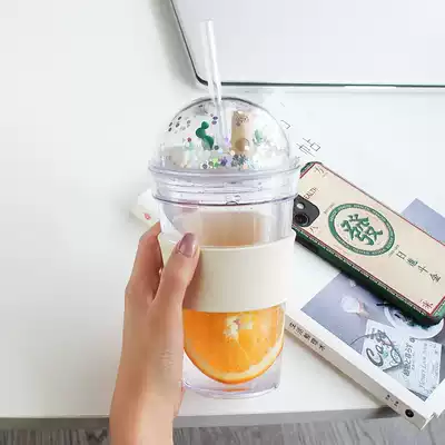 Alpaca plastic cup ins Wind girl heart student cute Net red water cup simple fresh forest with straw Cup