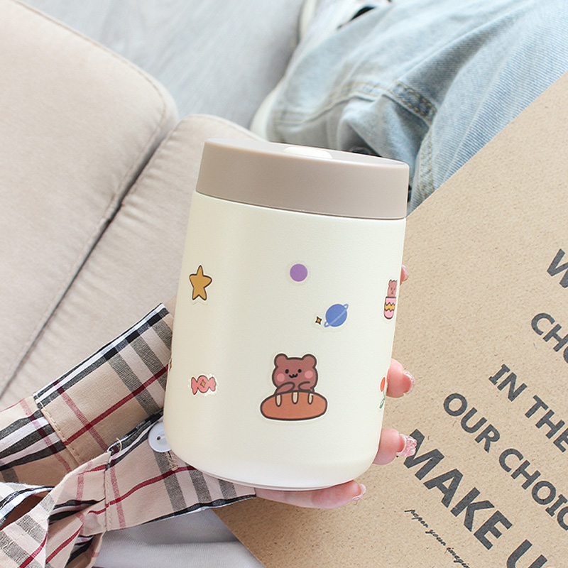 Cute thermos cup girl wide mouth frosted large diameter stainless steel cup student simple chunky girl big belly cup